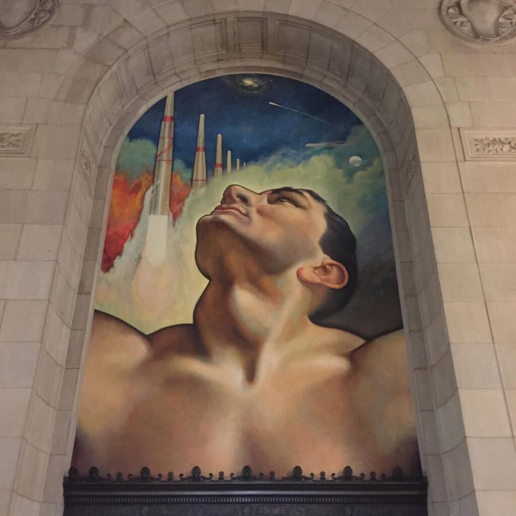 Detroit main library. Mural by John Copin: “Man’s… - Antoine Vigne