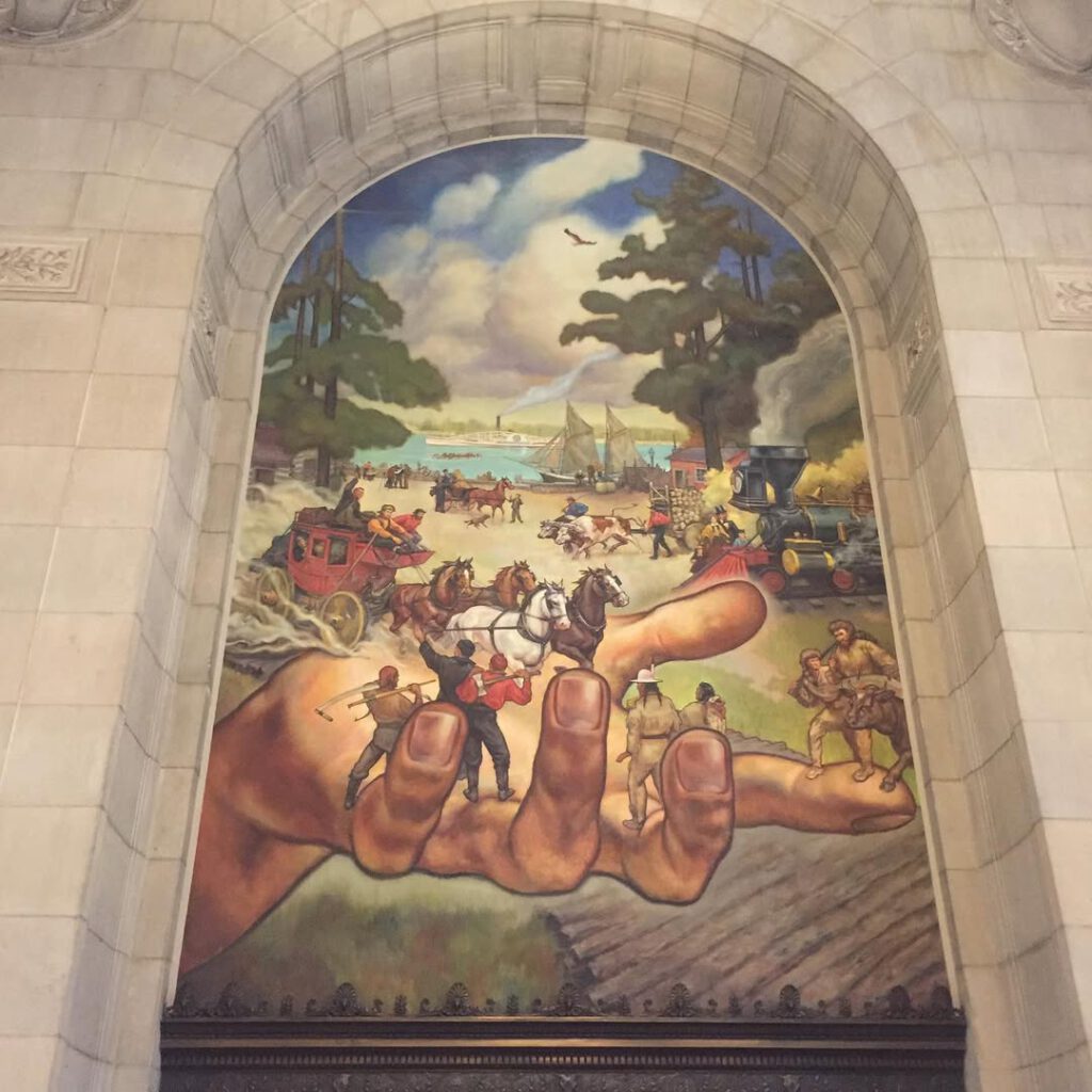 Detroit main library. Mural by John Copin: “Man’s… - Antoine Vigne